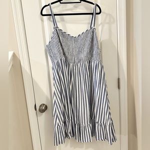 EUC Torrid Blue Stripe Challis Smocked Shirred Hem Skater Dress size 4 Plus size